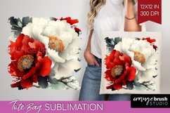 Peony Flowers Tote Bag - Floral Tote Bag PNG Sublimation Product Image 1
