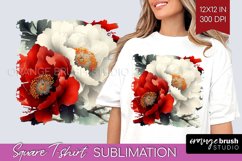 Peony Flowers Square Tshirt Background - Floral PNG Product Image 1