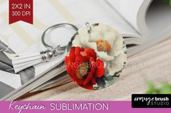 Peony Flowers Keychain PNG - Floral Keychain Sublimation Product Image 1