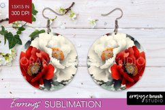 Peony Flowers Round Earrings - Floral PNG Sublimation Product Image 1