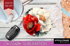 Peony Flowers Car Coaster - Floral Coaster PNG Sublimation Product Image 1
