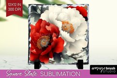 Peony Flowers Slate PNG - Floral Square Slate Sublimation Product Image 1