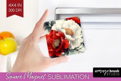 Peony Flowers Magnet Sublimation - Floral Square Magnet PNG Product Image 1