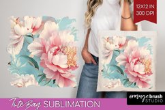 Peony Flowers Tote Bag - Floral Tote Bag PNG Sublimation Product Image 1