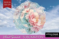 Peony Flowers Wind Spinner Sublimation PNG - Floral Round Product Image 1