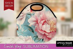 Peony Flowers Lunch Bag - Floral Lunch Bug PNG Sublimation Product Image 1