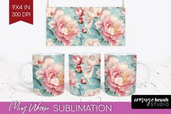 Peony Flowers Mug Wrap - Floral Mug PNG Sublimation Product Image 1