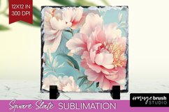 Peony Flowers Slate PNG - Floral Square Slate Sublimation Product Image 1