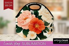 Peony Flowers Lunch Bag - Floral Lunch Bug PNG Sublimation Product Image 1