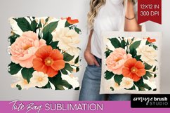 Peony Flowers Tote Bag - Floral Tote Bag PNG Sublimation Product Image 1