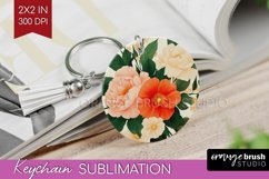 Peony Flowers Keychain PNG - Floral Keychain Sublimation Product Image 1