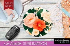 Peony Flowers Car Coaster - Floral Coaster PNG Sublimation Product Image 1