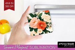Peony Flowers Magnet Sublimation - Floral Square Magnet PNG Product Image 1