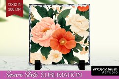 Peony Flowers Slate PNG - Floral Square Slate Sublimation Product Image 1