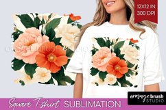 Peony Flowers Square Tshirt Background - Floral PNG Product Image 1