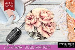 Peony Flowers Car Coaster - Floral Coaster PNG Sublimation Product Image 1