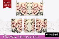 Peony Flowers Mug Wrap - Floral Mug PNG Sublimation Product Image 1