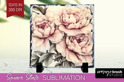 Peony Flowers Slate PNG - Floral Square Slate Sublimation Product Image 1