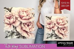 Peony Flowers Tote Bag - Floral Tote Bag PNG Sublimation Product Image 1