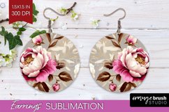 Peony Flowers Round Earrings - Floral PNG Sublimation Product Image 1