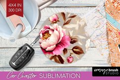 Peony Flowers Car Coaster - Floral Coaster PNG Sublimation Product Image 1