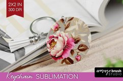 Peony Flowers Keychain PNG - Floral Keychain Sublimation Product Image 1
