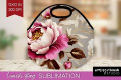 Peony Flowers Lunch Bag - Floral Lunch Bug PNG Sublimation Product Image 1