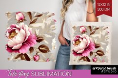 Peony Flowers Tote Bag - Floral Tote Bag PNG Sublimation Product Image 1