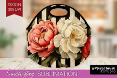 Peony Flowers Lunch Bag - Floral Lunch Bug PNG Sublimation Product Image 1