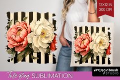 Peony Flowers Tote Bag - Floral Tote Bag PNG Sublimation Product Image 1