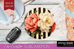 Peony Flowers Car Coaster - Floral Coaster PNG Sublimation Product Image 1