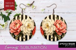 Peony Flowers Round Earrings - Floral PNG Sublimation Product Image 1