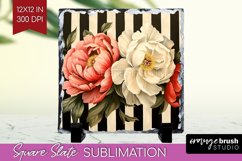 Peony Flowers Slate PNG - Floral Square Slate Sublimation Product Image 1