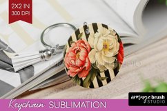 Peony Flowers Keychain PNG - Floral Keychain Sublimation Product Image 1