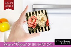 Peony Flowers Magnet Sublimation - Floral Square Magnet PNG Product Image 1
