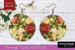 Peony Flowers Round Earrings - Floral PNG Sublimation Product Image 1