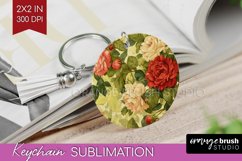 Peony Flowers Keychain PNG - Floral Keychain Sublimation Product Image 1