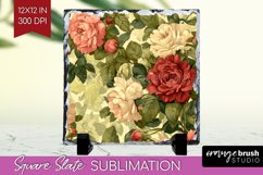 Peony Flowers Slate PNG - Floral Square Slate Sublimation Product Image 1