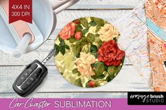 Peony Flowers Car Coaster - Floral Coaster PNG Sublimation Product Image 1