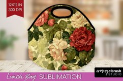 Peony Flowers Lunch Bag - Floral Lunch Bug PNG Sublimation Product Image 1