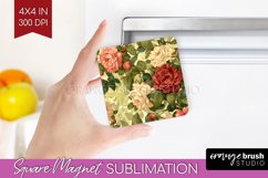 Peony Flowers Magnet Sublimation - Floral Square Magnet PNG Product Image 1