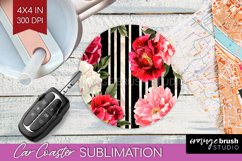 Peony Flowers Car Coaster - Floral Coaster PNG Sublimation Product Image 1