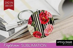 Peony Flowers Keychain PNG - Floral Keychain Sublimation Product Image 1
