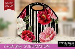 Peony Flowers Lunch Bag - Floral Lunch Bug PNG Sublimation Product Image 1