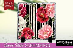 Peony Flowers Slate PNG - Floral Square Slate Sublimation Product Image 1
