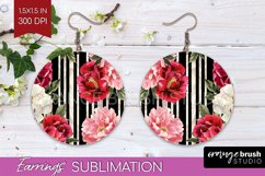 Peony Flowers Round Earrings - Floral PNG Sublimation Product Image 1