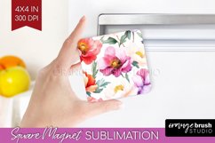Peony Flowers Magnet Sublimation - Floral Square Magnet PNG Product Image 1