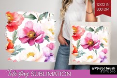 Peony Flowers Tote Bag - Floral Tote Bag PNG Sublimation Product Image 1