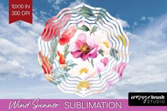 Peony Flowers Wind Spinner Sublimation PNG - Floral Round Product Image 1