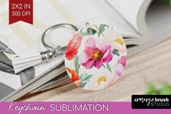 Peony Flowers Keychain PNG - Floral Keychain Sublimation Product Image 1